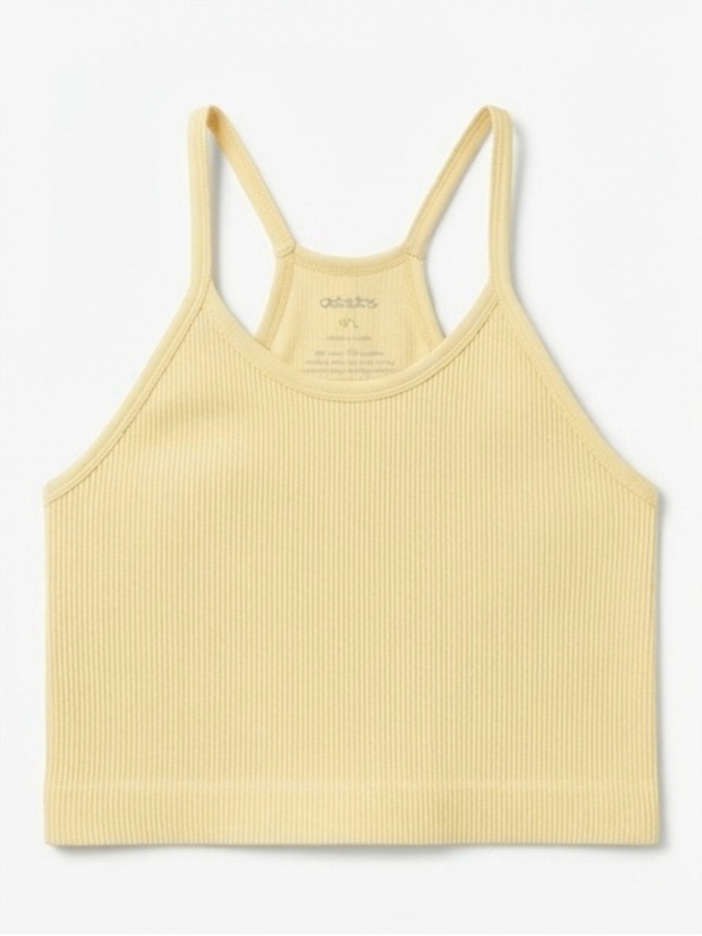 Ribbed Spaghetti-Strap Crop Camisole - Pale Yellow